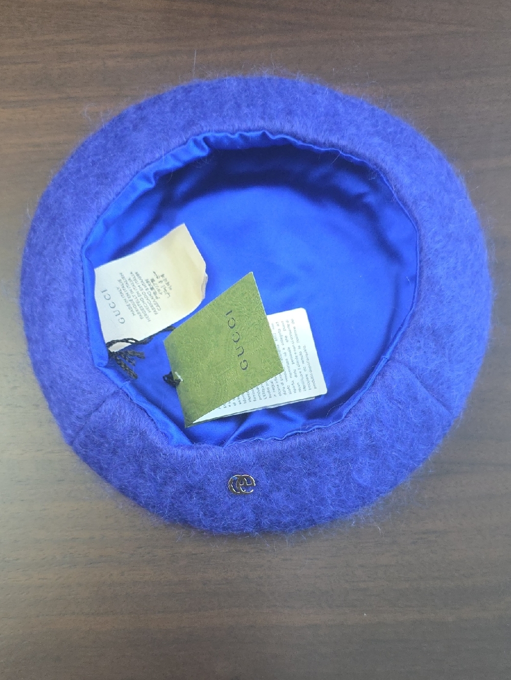 Gucci Violet Wool Beret with Gold GG Emblem